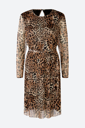 Robe mi-longue plissée à motif léopard
