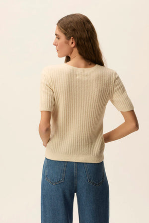 Pull en maille côtelée à manches courtes