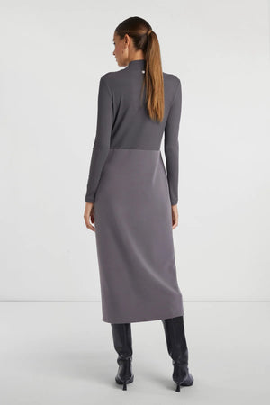 Mid-length dress with high collar in viscose