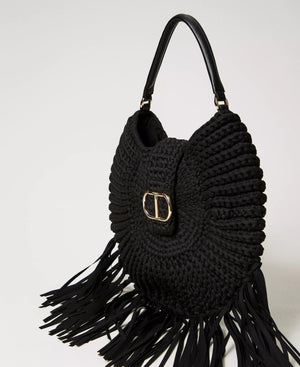 Sac à main rond crocheté à franges