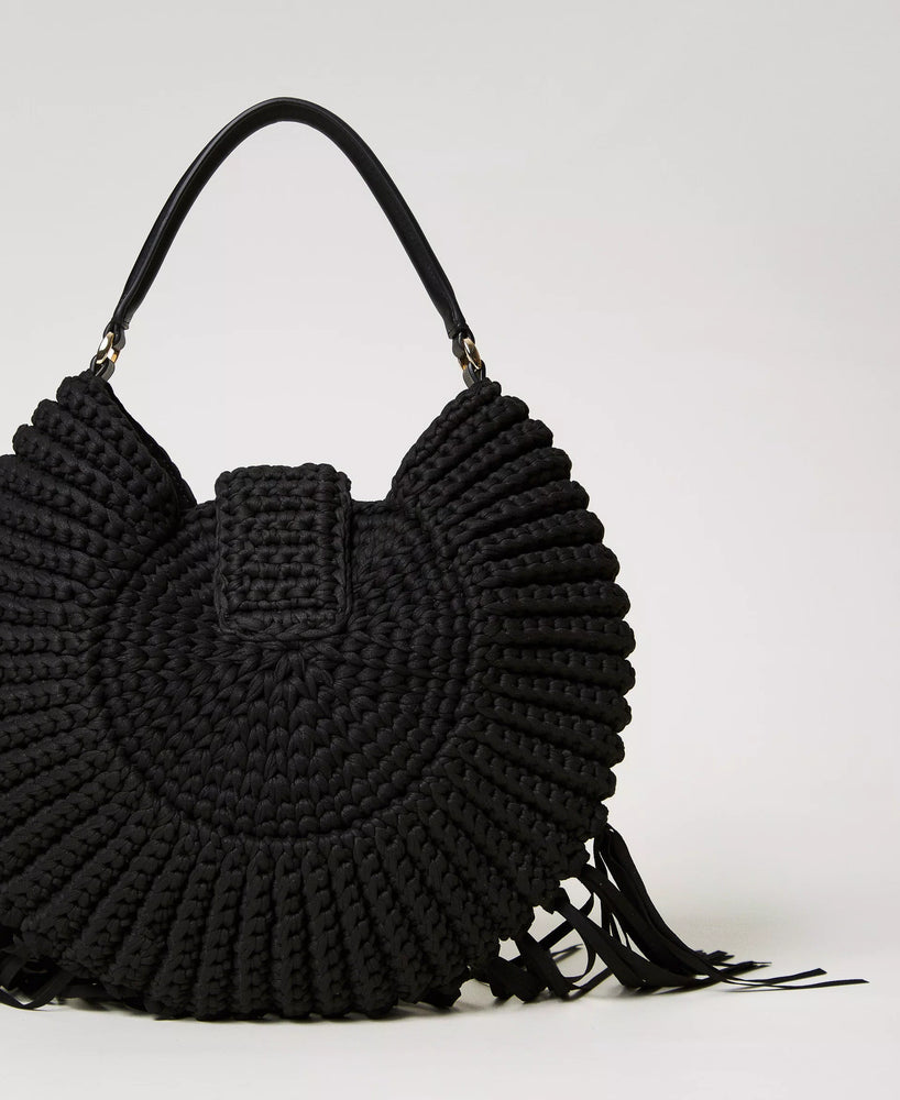 Sac à main rond crocheté à franges