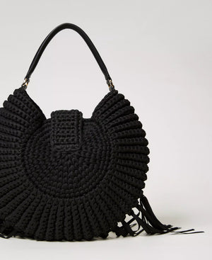 Sac à main rond crocheté à franges