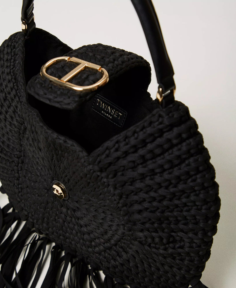 Sac à main rond crocheté à franges