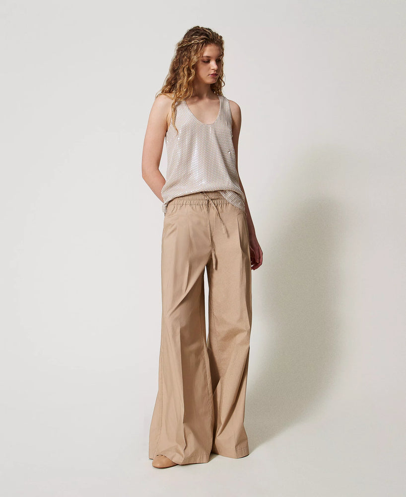 Pantalon à jambe large en popeline