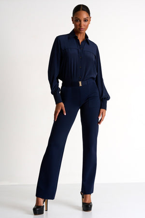 Pantalon ceinturé à jambe droite