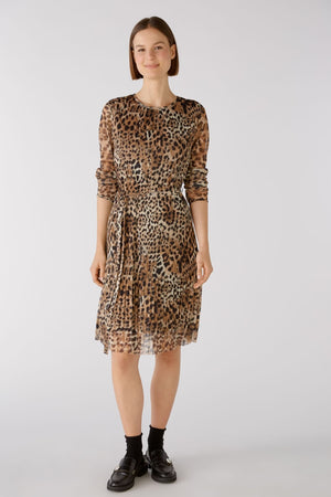 Pleated mid-length leopard print dress