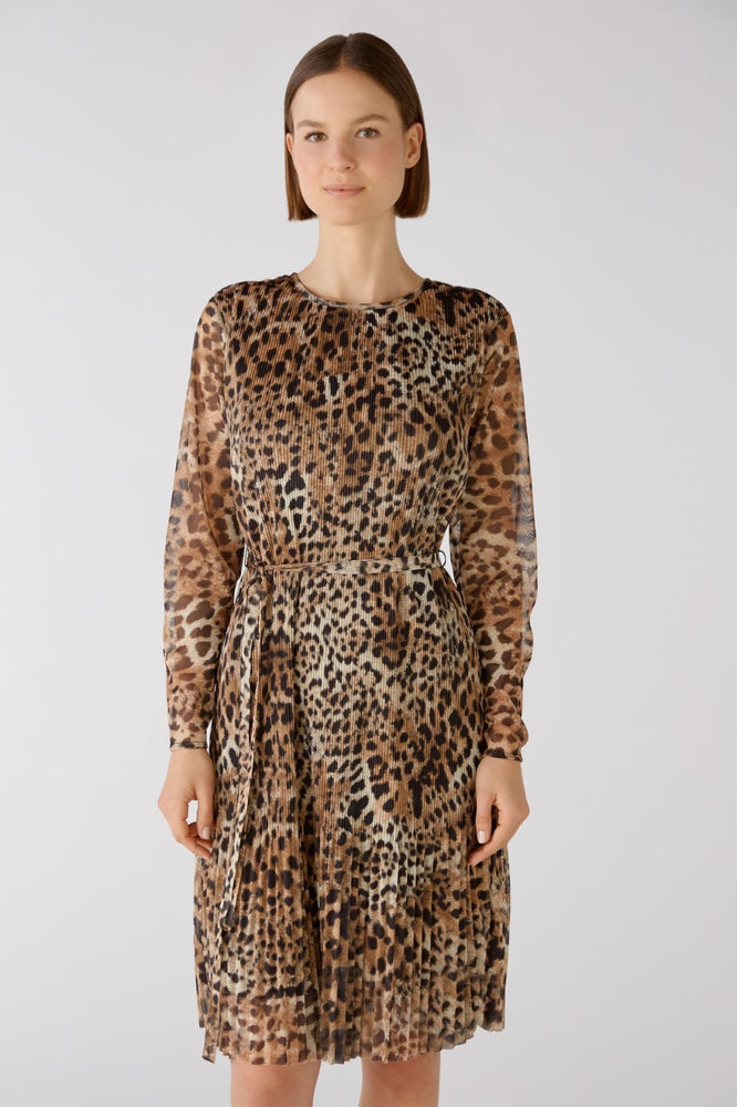 Pleated mid-length leopard print dress