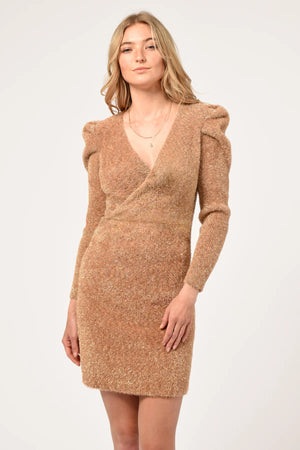 Fuzy lurex wrap cocktail dress