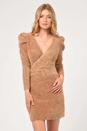 Fuzy lurex wrap cocktail dress