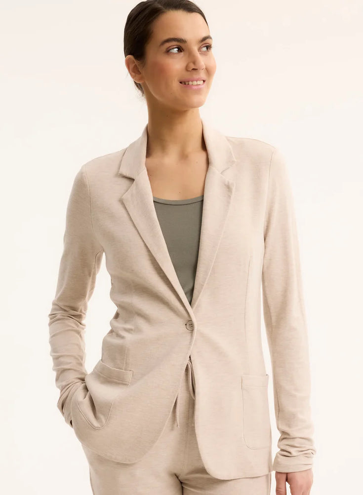 Blazer droit à fermeture à bouton unique en French Terry