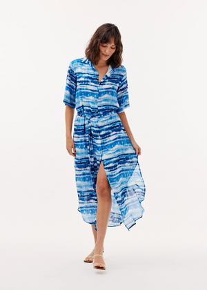 Robe chemisier maxi à imprimé Shibori