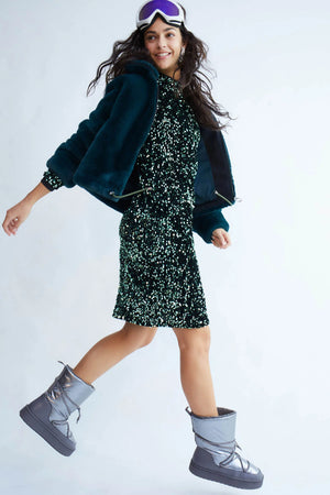 Sequin mid-length dress with long sleeves