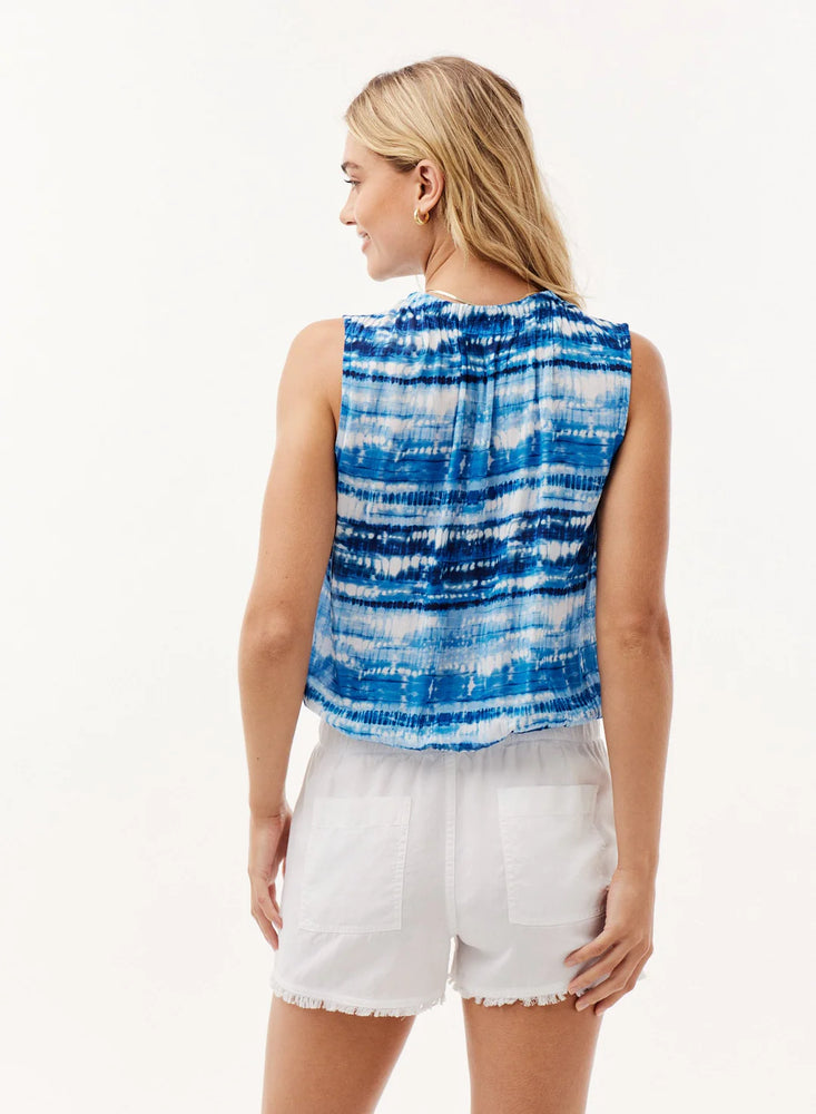 Haut à encolure smockée à imprimé Shibori