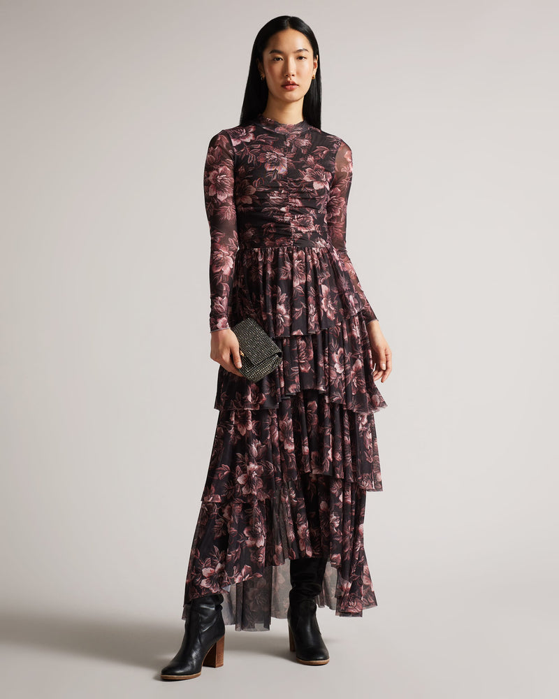 Robe longue florale à jupe hi-low JANETI