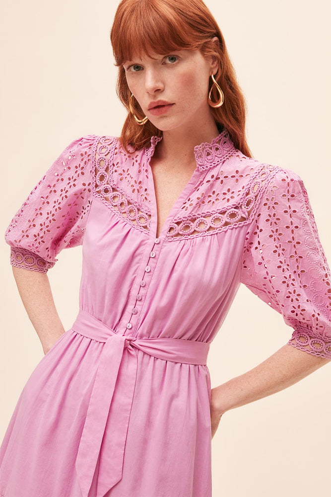 Robe mi-longue à broderie anglaise CARLA