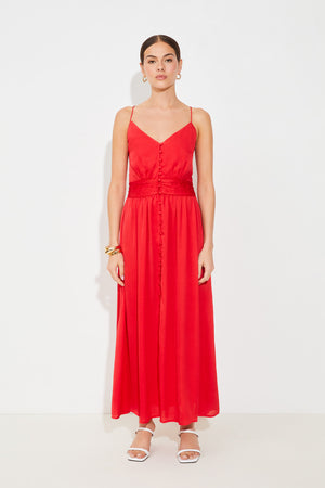 Robe longue à bretelles fines à boutonnière ton sur ton