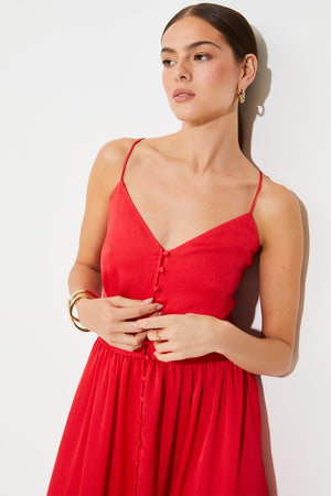 Robe longue à bretelles fines à boutonnière ton sur ton