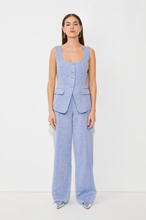 Pantalon à jambe large en coton et lin