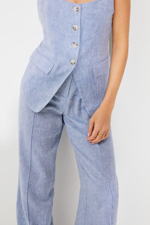 Pantalon à jambe large en coton et lin