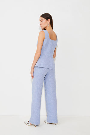 Pantalon à jambe large en coton et lin