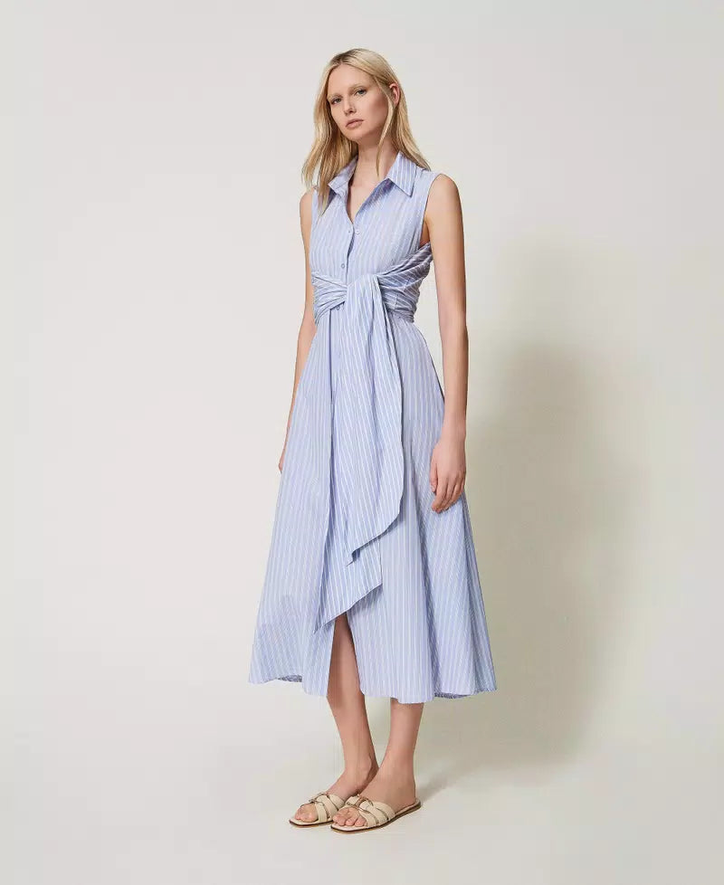 Robe chemisier à rayures à nouer