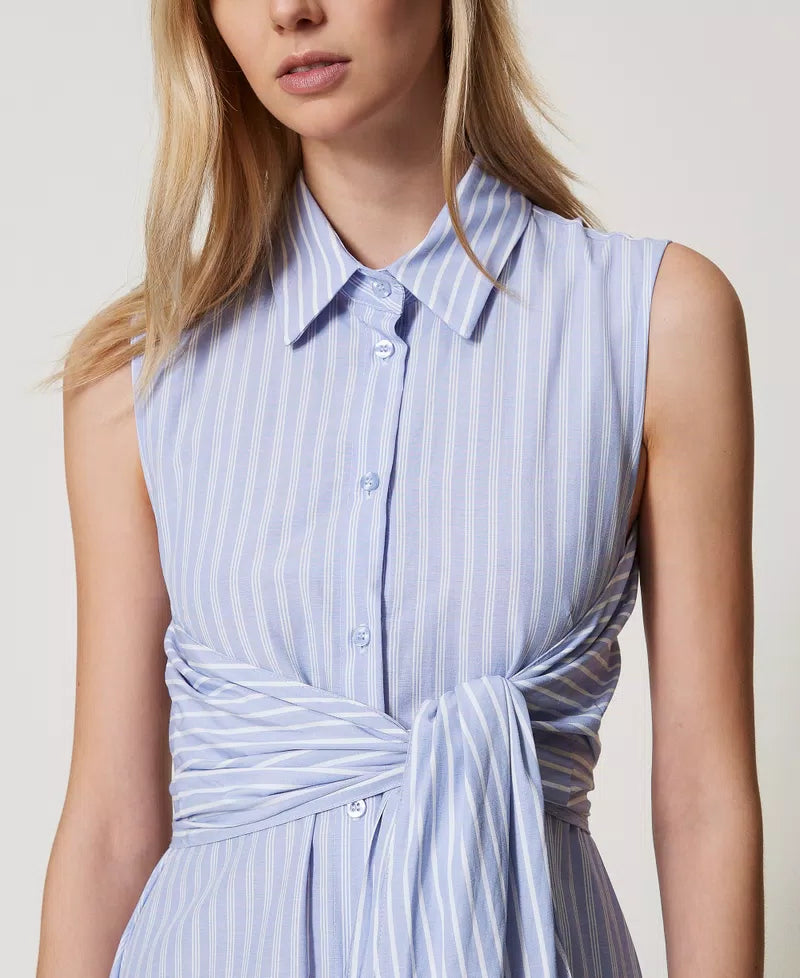 Robe chemisier à rayures à nouer