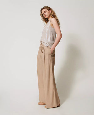 Pantalon à jambe large en popeline