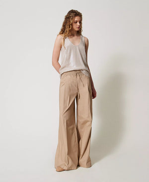 Pantalon à jambe large en popeline