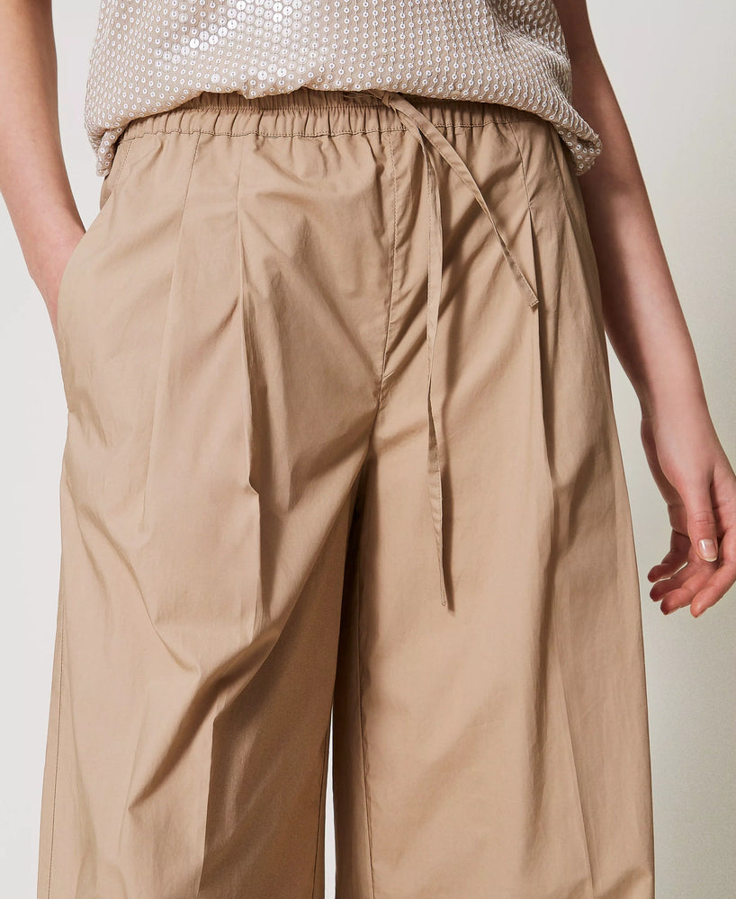 Pantalon à jambe large en popeline