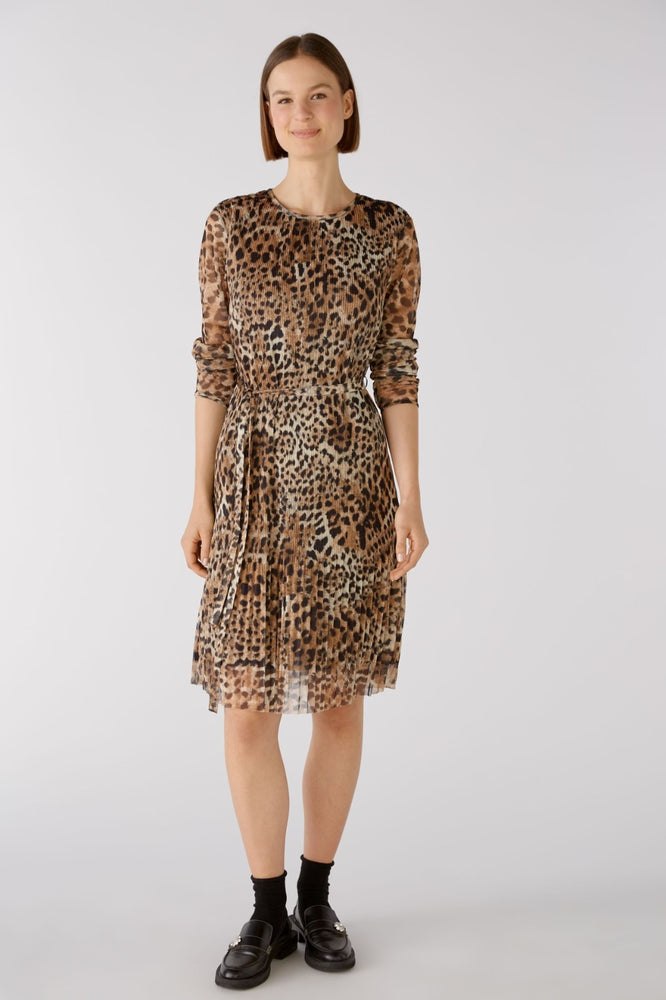Robe mi-longue plissée à motif léopard