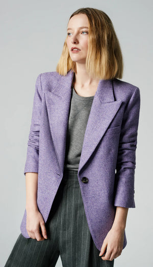 Blazer à revers crantés à bouton unique en laine