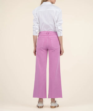 Pantalon denim taille haute jambe large