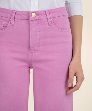 Pantalon denim taille haute jambe large