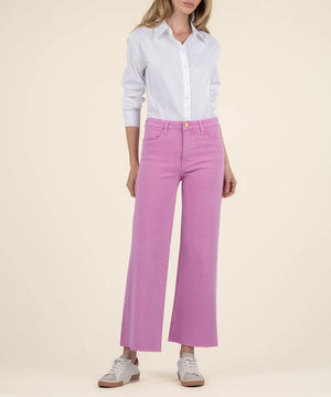 Pantalon denim taille haute jambe large
