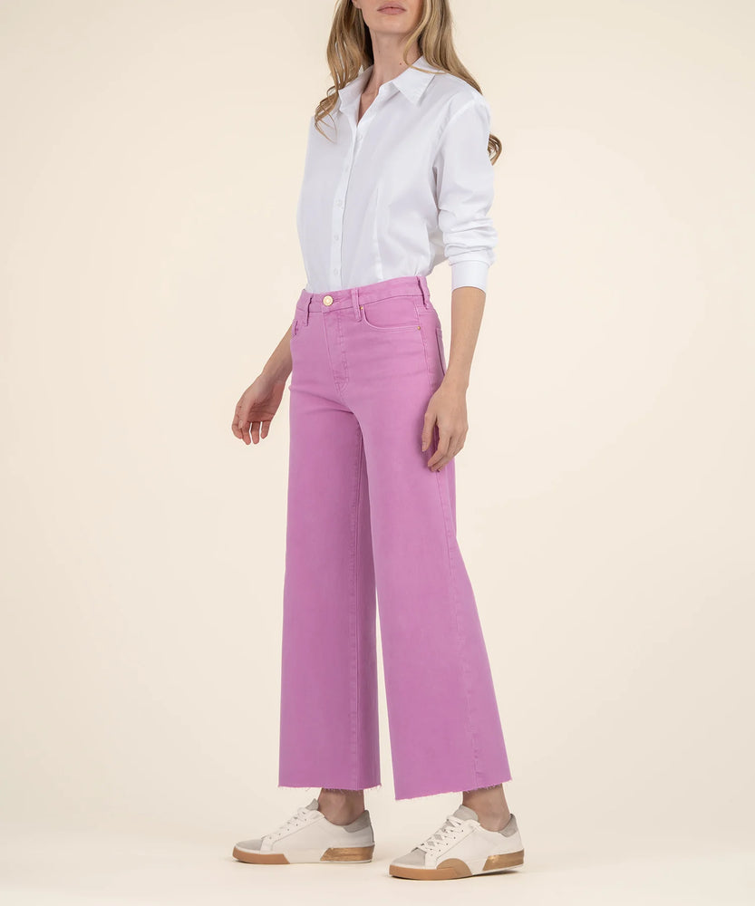 Pantalon denim taille haute jambe large