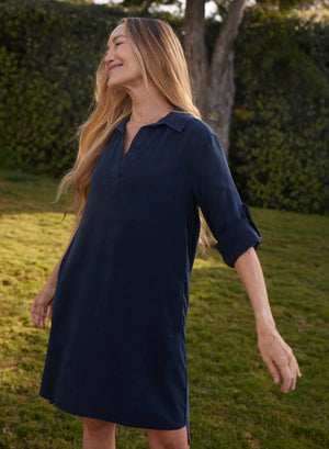 Robe-chemisier ligne A en tencel