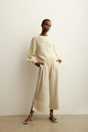 Pantalon satiné à taille élastiquée