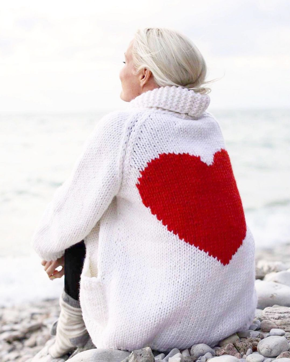 Hand Knit Sweater Pattern, Heart Cable Pullover Knitting